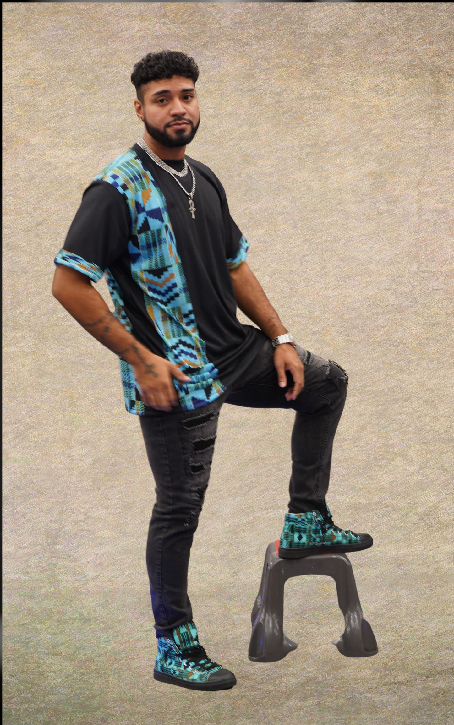 Kente African Print - Turquoise Men's Sneaker