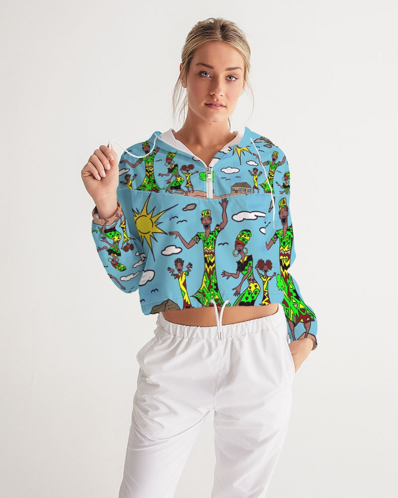 Happy Fam Women's Cropped Windbreaker Hoodie