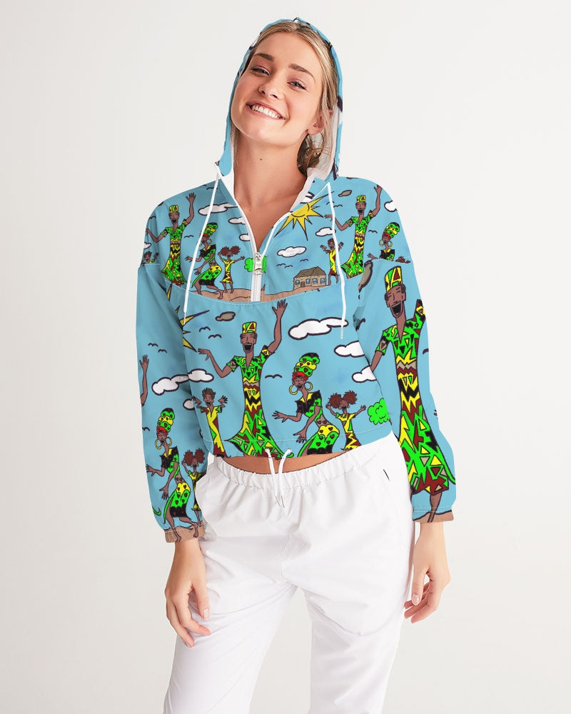 Happy Fam Women's Cropped Windbreaker Hoodie