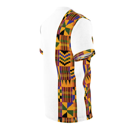 Kente African Print T-Shirt - Yellow Green on White