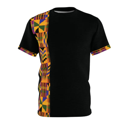 Kente African Print Short Sleeve T-Shirt - Yellow Green Kente with sleeve print