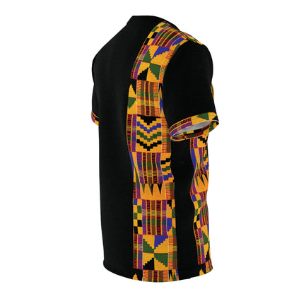 Kente African Print Short Sleeve T-Shirt - Yellow Green Kente with sleeve print