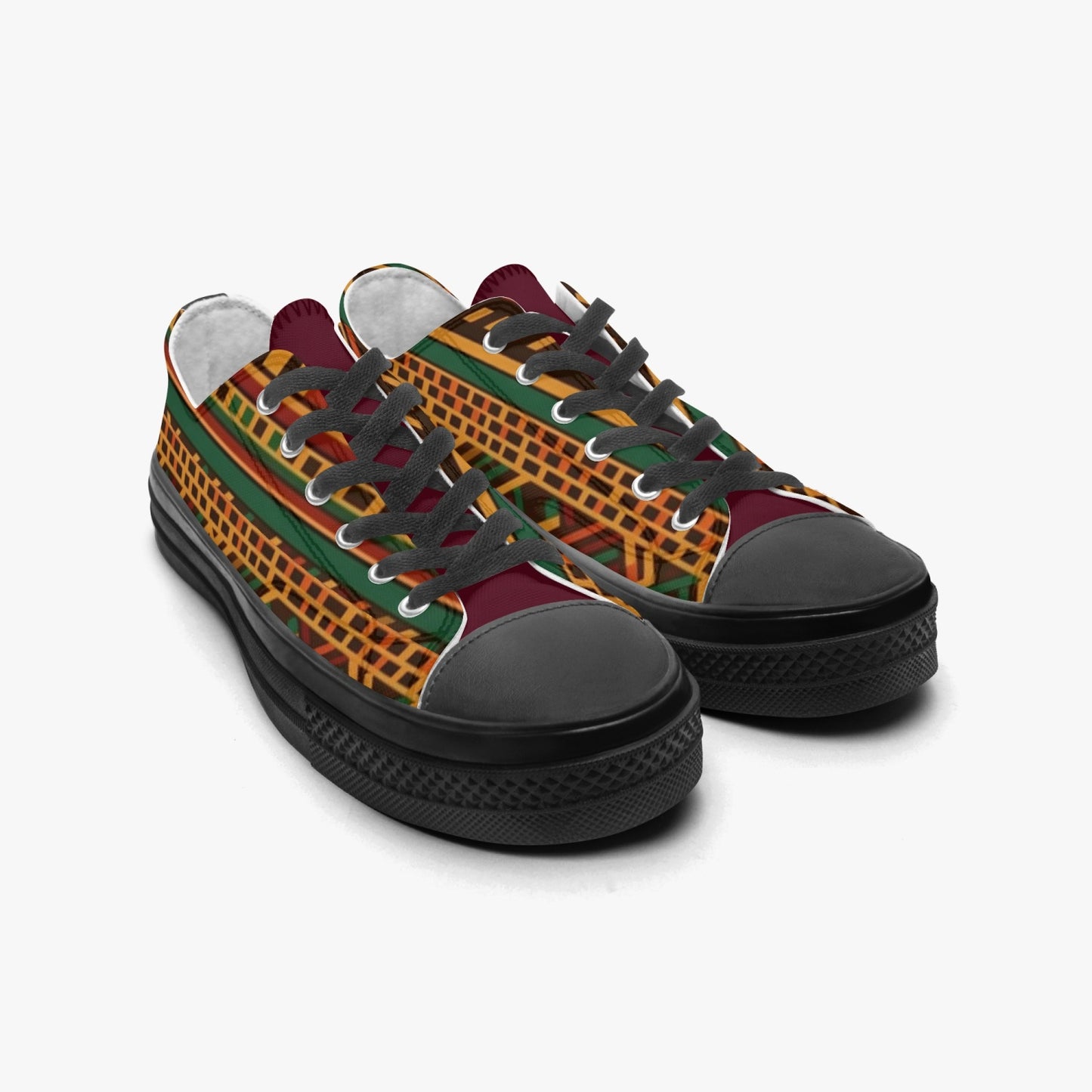 Kente African Print Canvas Sneakers Black