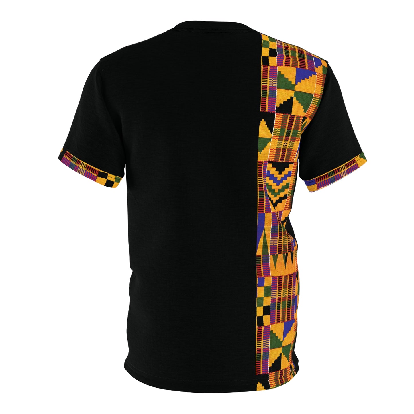 Kente African Print Short Sleeve T-Shirt - Yellow Green Kente with sleeve print