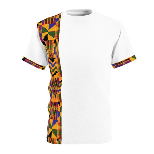 Kente African Print T-Shirt - Yellow Green on White