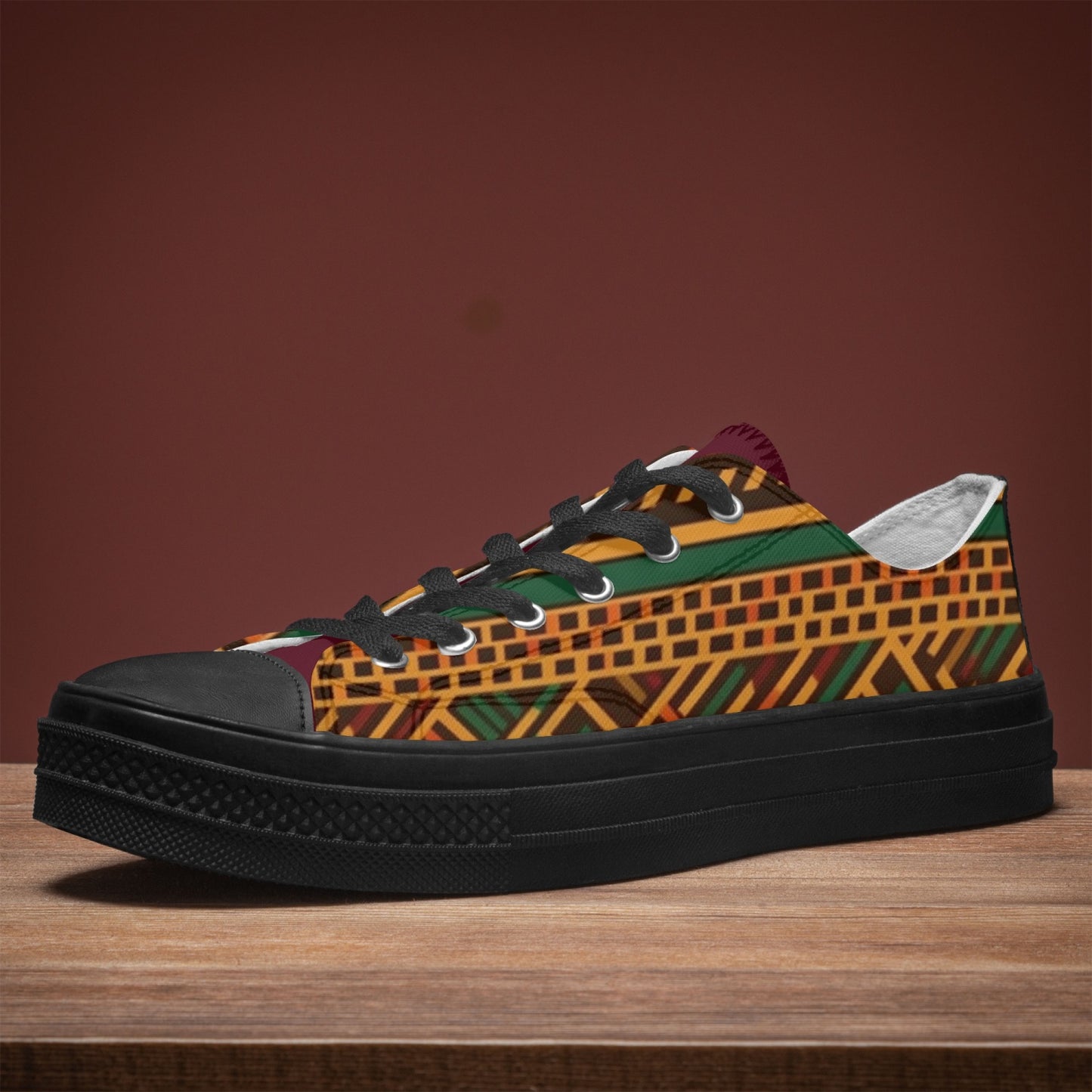 Kente African Print Canvas Sneakers Black