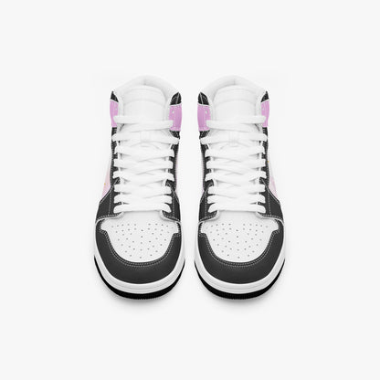 Black Girl Magic high-top sneakers in pink and black with fairy silhouette design and empowerment message  - top view
