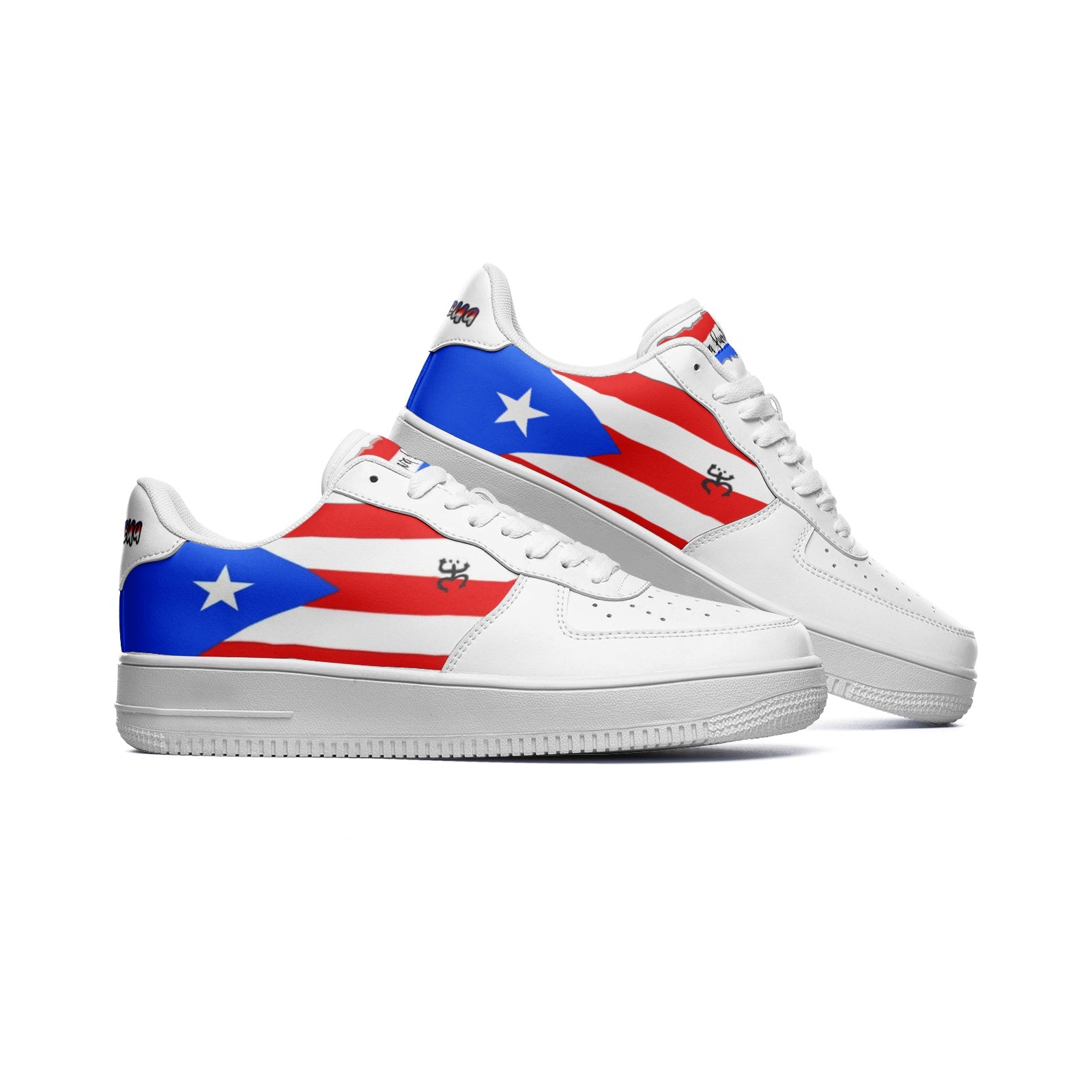 Puerto Rico inspired sneakers angled view Boricua design