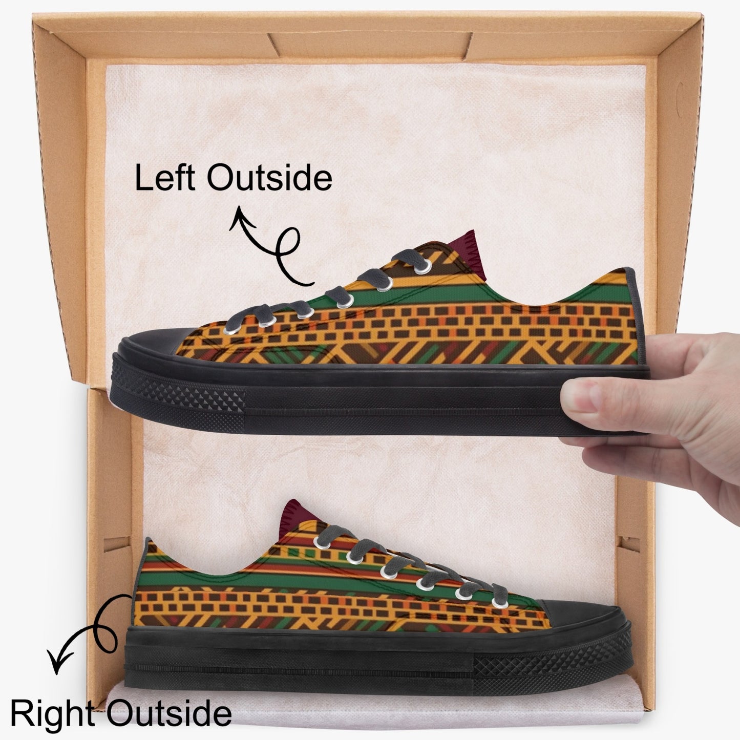 Kente African Print Canvas Sneakers Black