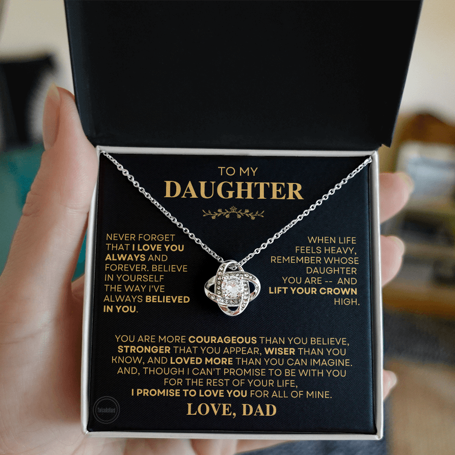 Love Knot necklace gift for daughter from dad with heartfelt message card