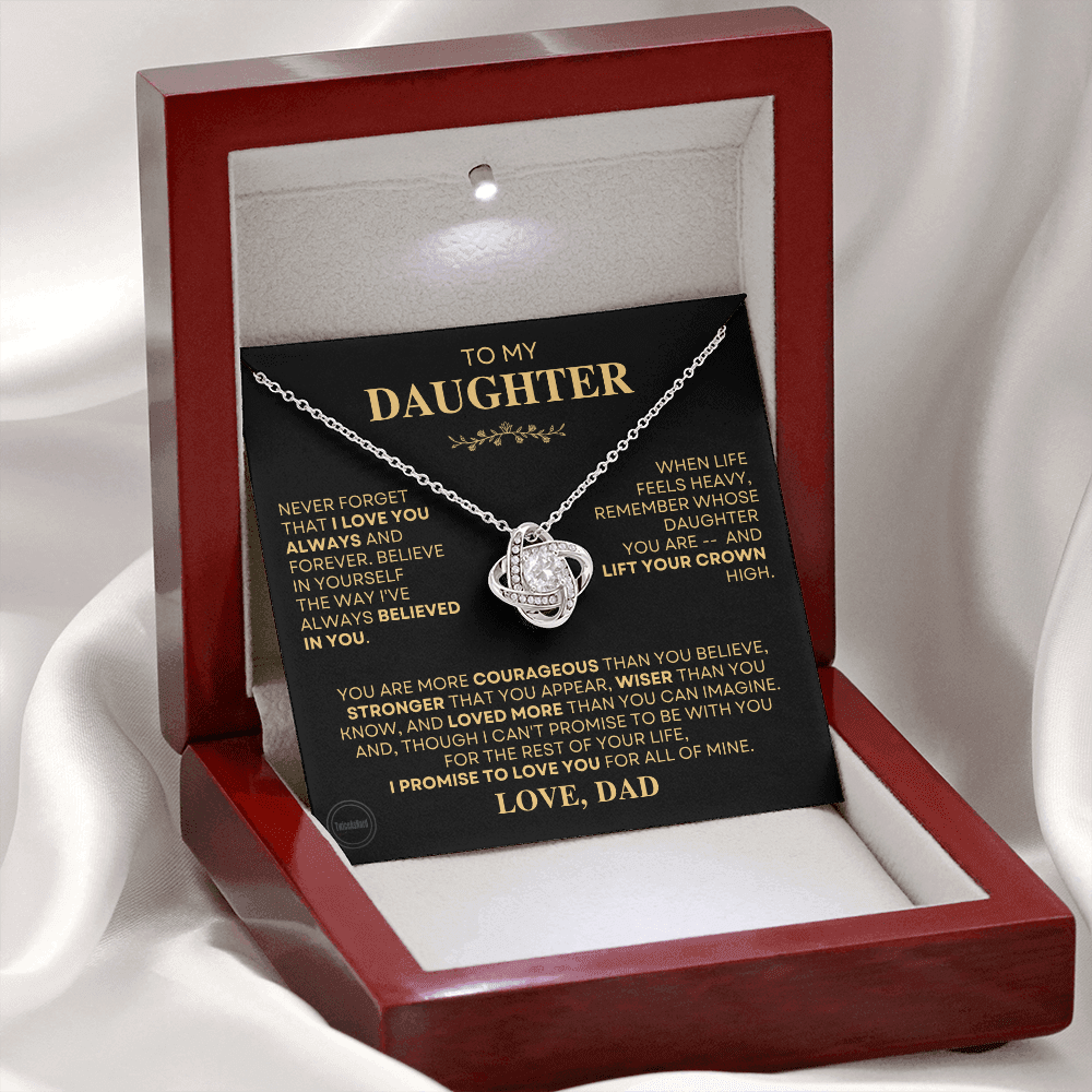 Love Knot necklace in gift box with sentimental message from dad