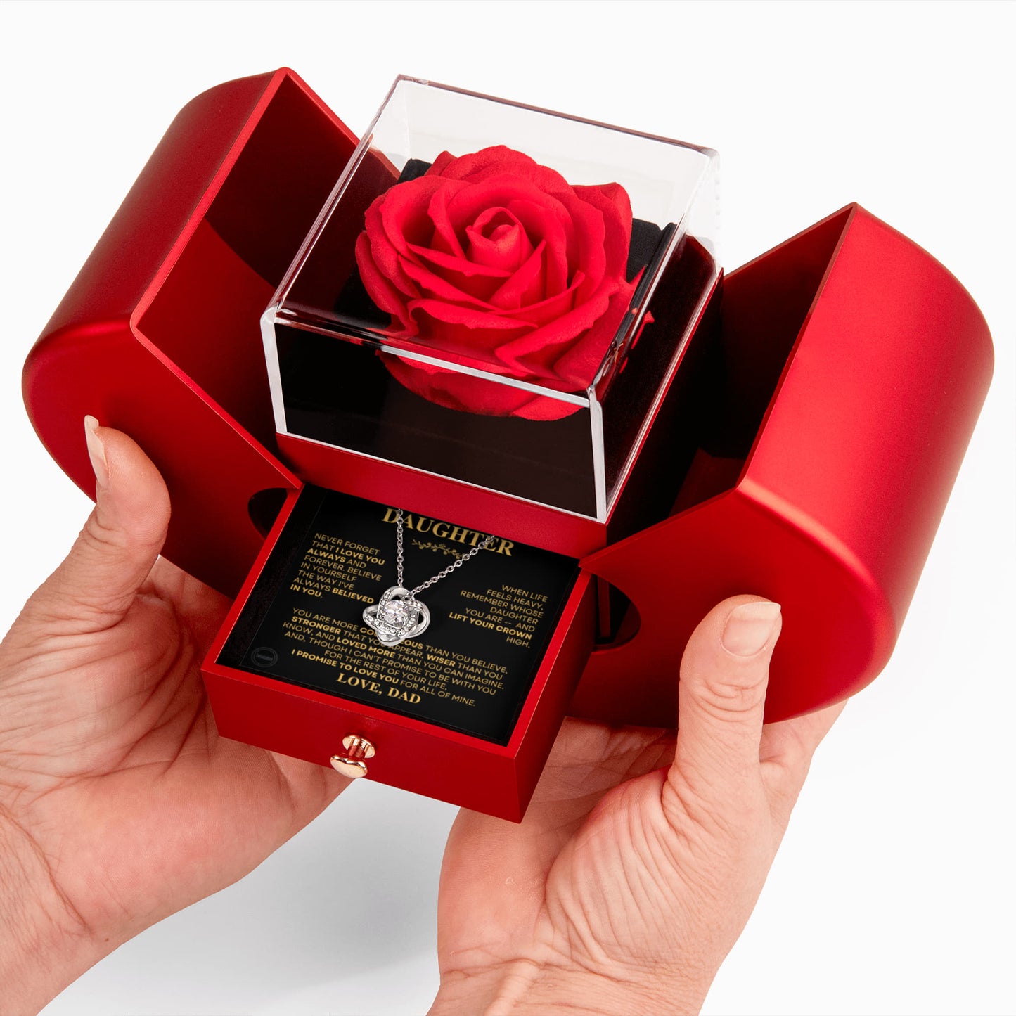 Beautiful Gift for Daughter From Dad - "I Love You Always And Forever" With Heart Box and Red Rose Surprise