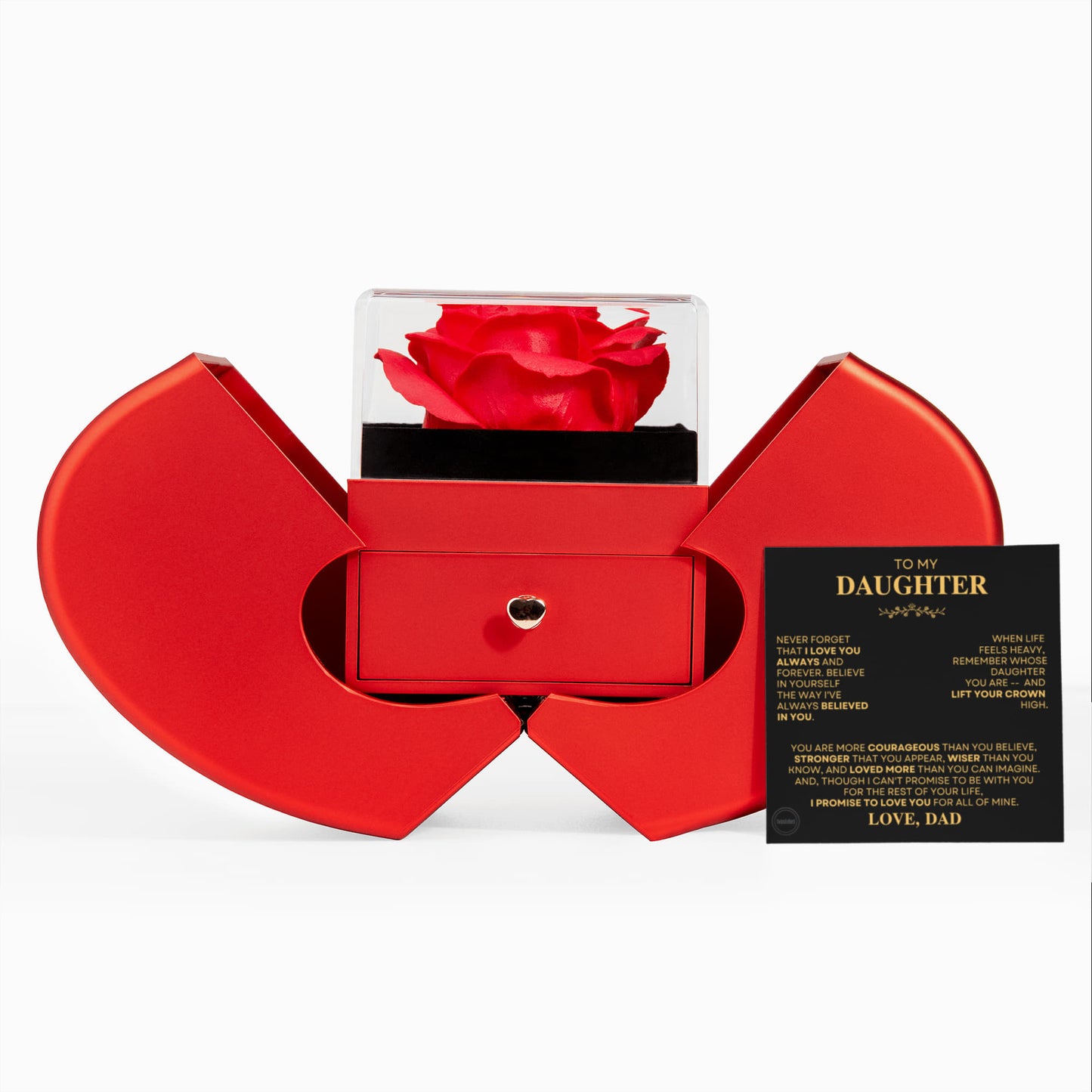 Beautiful Gift for Daughter From Dad - "I Love You Always And Forever" With Heart Box and Red Rose Surprise