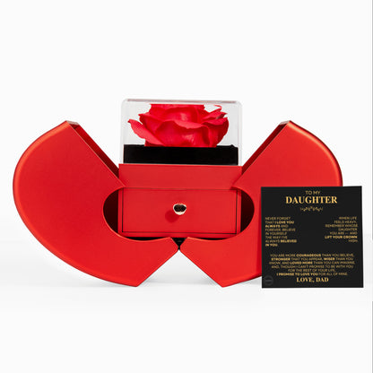 Beautiful Gift for Daughter From Dad - "I Love You Always And Forever" With Heart Box and Red Rose Surprise