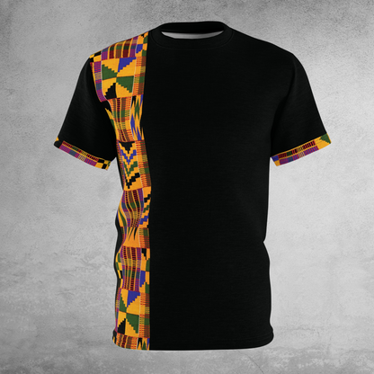 Kente African Print Short Sleeve T-Shirt - Yellow Green Kente with sleeve print