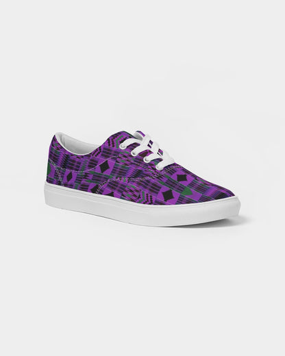 Kente African Print Canvas Lace-Up Sneakers - Purple Women's Lace Up Canvas Shoe