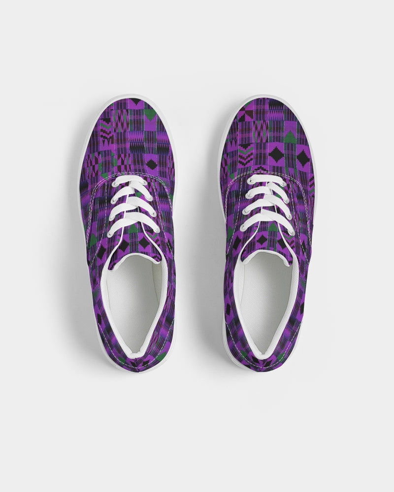 Kente African Print Canvas Lace-Up Sneakers - Purple Women's Lace Up Canvas Shoe