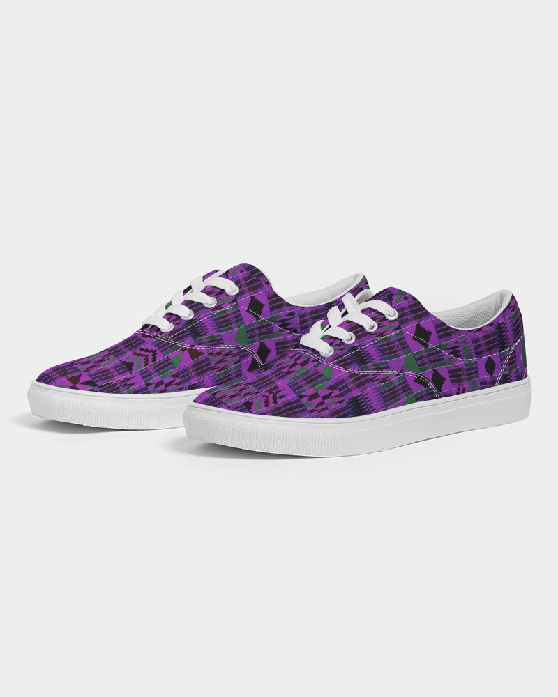 Kente African Print Canvas Lace-Up Sneakers - Purple Women's Lace Up Canvas Shoe