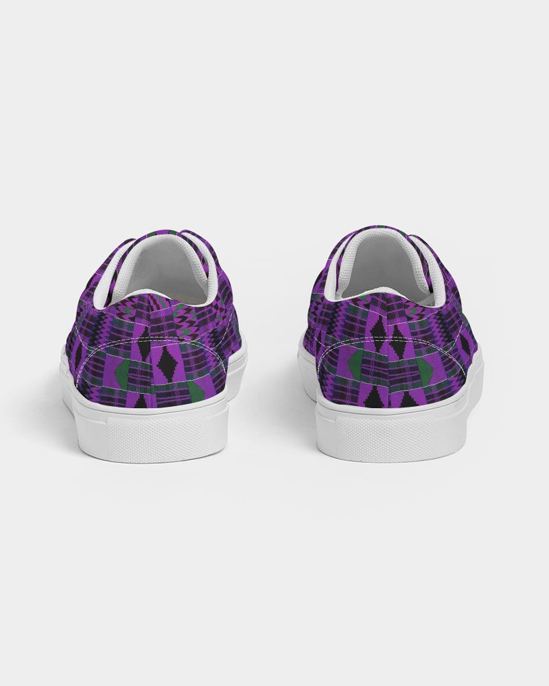 Kente African Print Canvas Lace-Up Sneakers - Purple Women's Lace Up Canvas Shoe