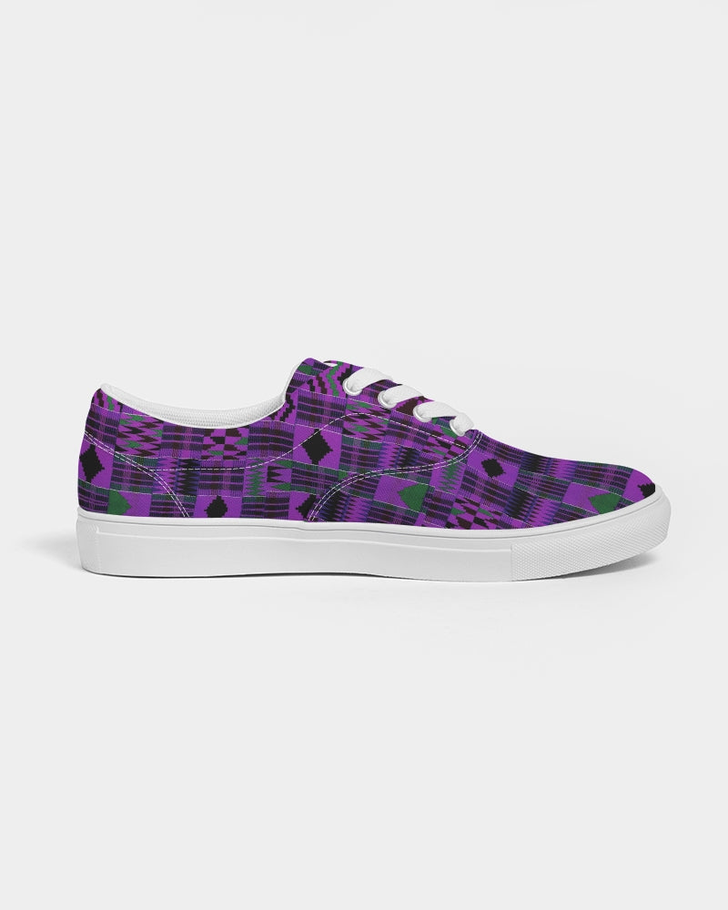 Kente African Print Canvas Lace-Up Sneakers - Purple Women's Lace Up Canvas Shoe