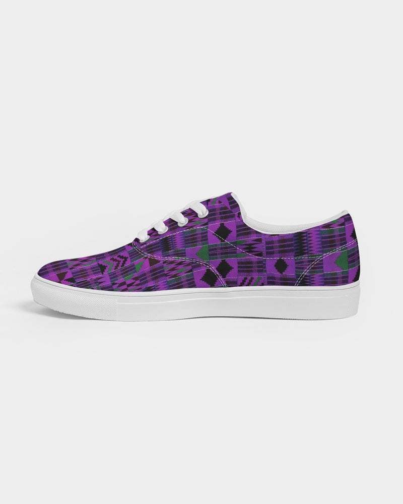 Kente African Print Canvas Lace-Up Sneakers - Purple Women's Lace Up Canvas Shoe